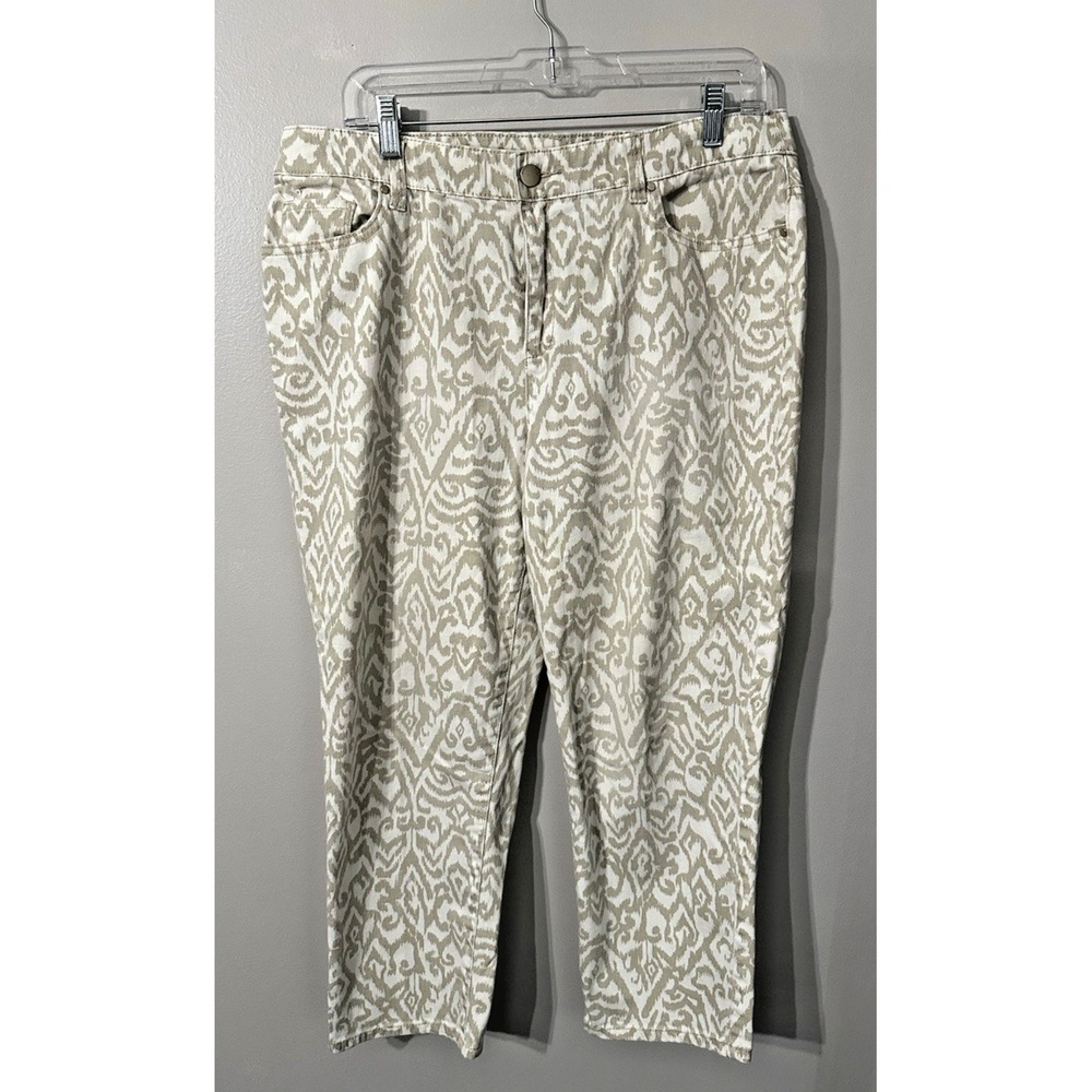 Chico's Platinum Crop Pants Jeasn Womans Size 1 White And Beige Stretch